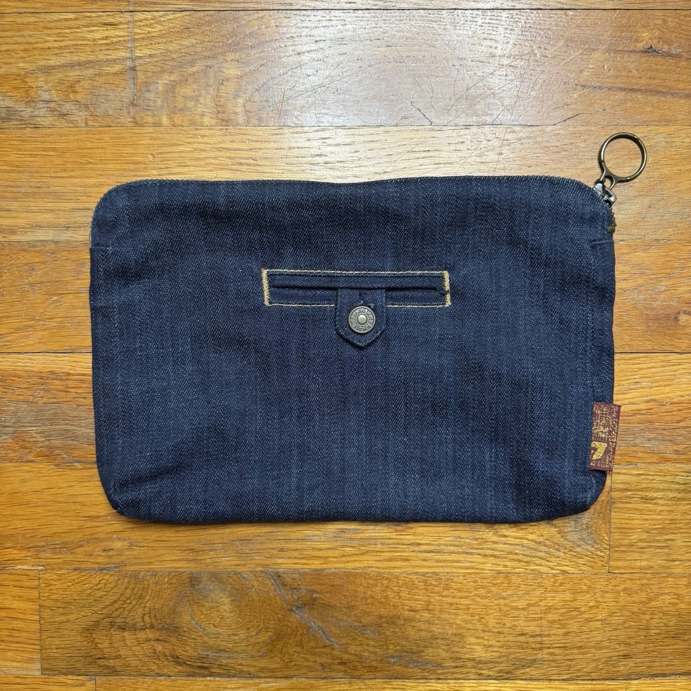 7 For All Mankind Blue‎ Denim Bag - Leopard Print Lining Pouch Purse Clutch NWOT